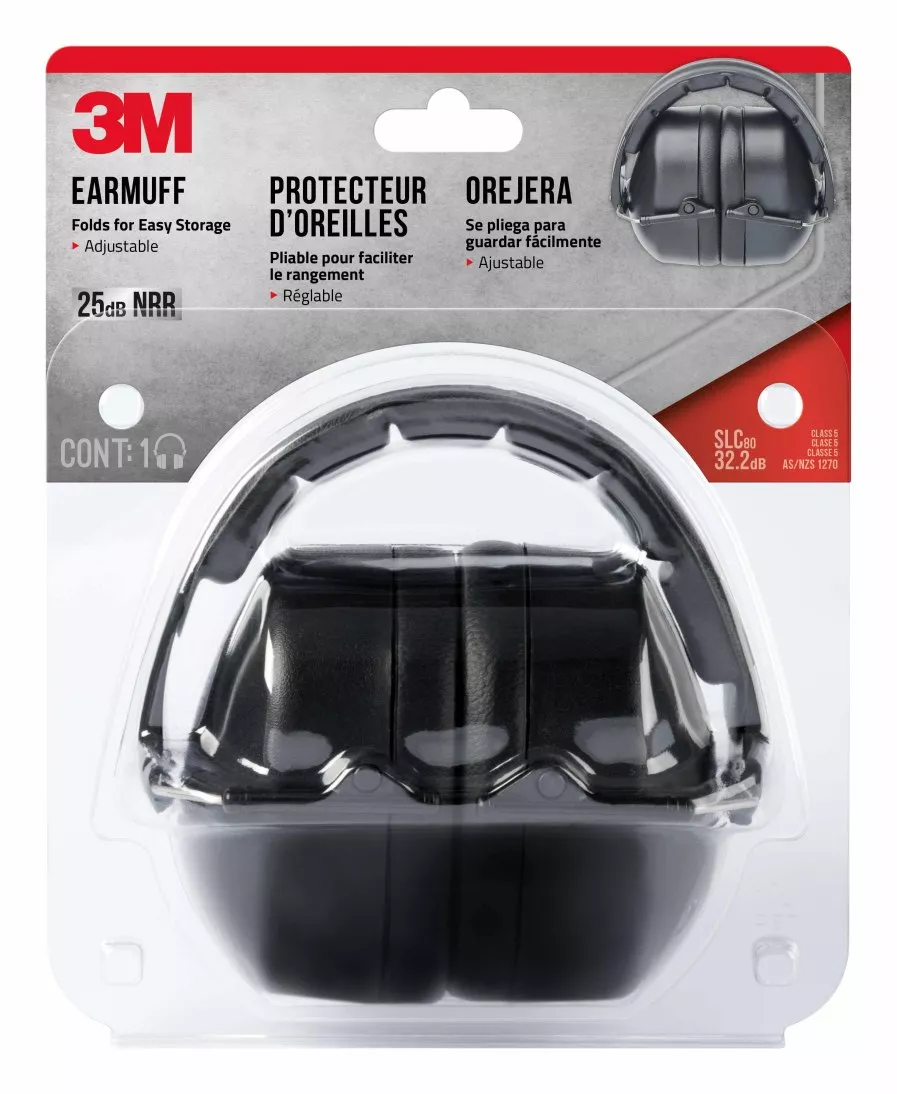 3M™ Folding Earmuff, 90563H1-DC, Black, 5 earmuff/case