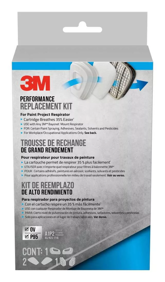 3M™ Performance Replacement Kit for the Paint Project Respirator OV/P95,
6023P1-DC-THD, 1 kit/pack, 5 packs/case