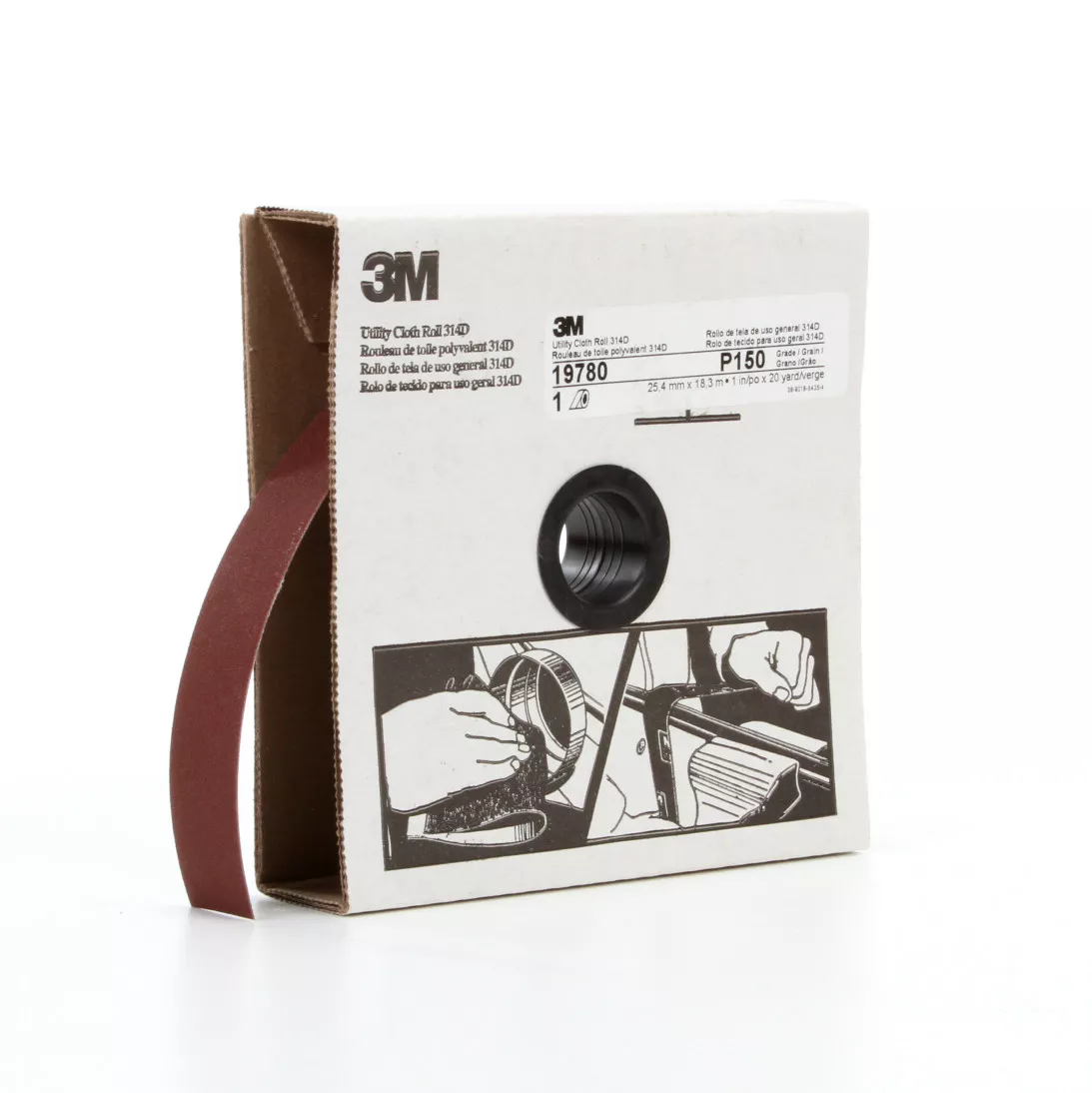 3M™ Utility Cloth Roll 314D, P150 J-weight, 1 in x 20 yd, 5 ea/Case