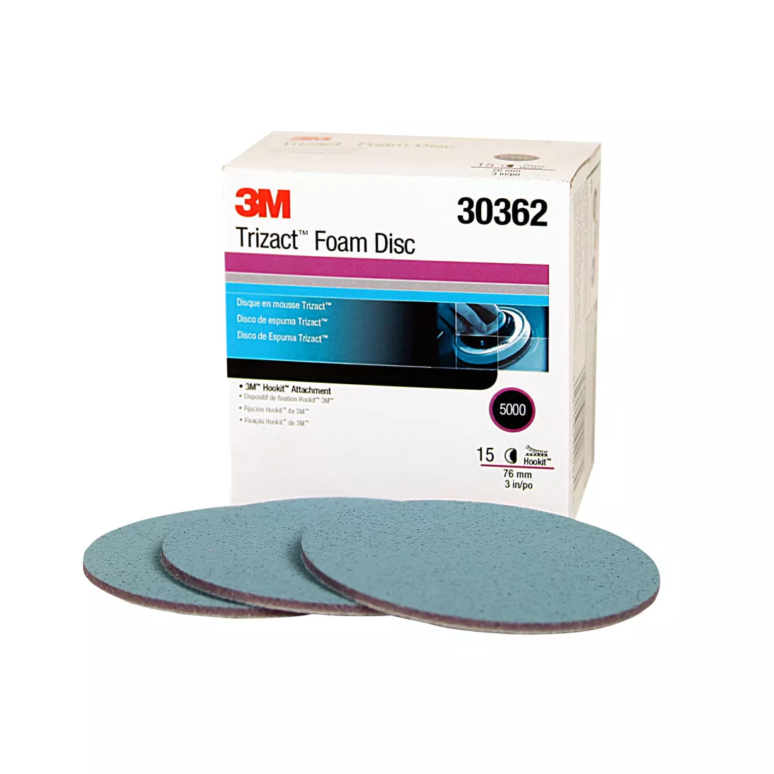 3M™ Trizact™ Hookit™ Foam Disc 30362, 3 in, P5000, 15 Discs/Carton, 4 Cartons/Case