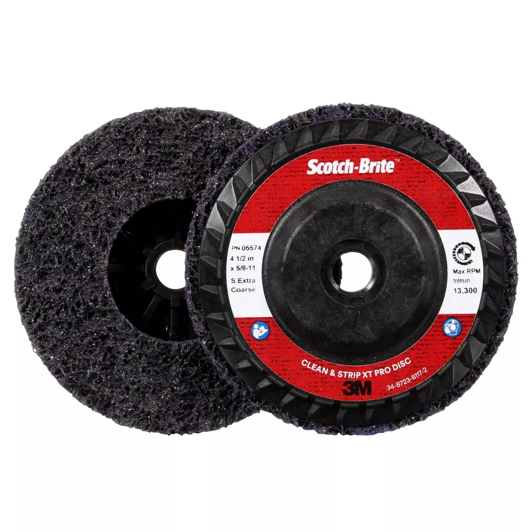 Scotch-Brite™ Clean and Strip XT Pro Disc, XO-DC, SiC Extra Coarse,
Purple, 4-1/2 in x 5/8