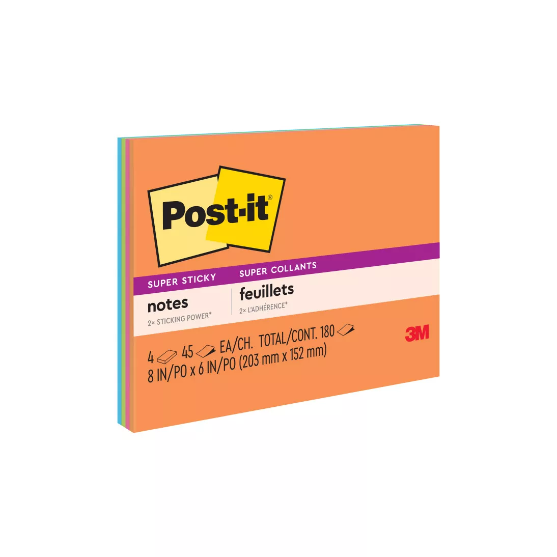 Post-it® Super Sticky Notes 6845-SSP, 8 in x 6 in (203 mm x 152 mm) Rio
de Janeiro Collection, Lined, 4 Pads/Pack