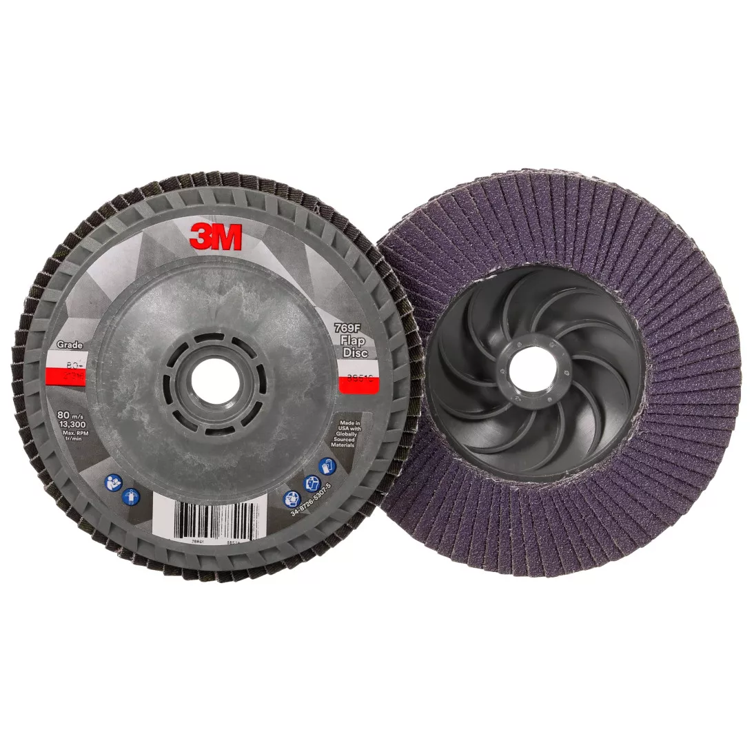 3M™ Flap Disc 769F, 80+, Quick Change, Type 27, 4-1/2 in x 5/8 in-11, 10
ea/Case
