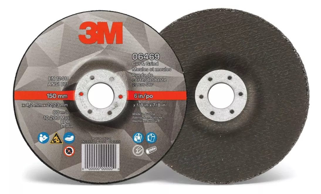 3M™ Cut & Grind Wheel, 06469, Type 27, 6 in x 1/8 in x 7/8 in, 10 per
inner, 20 per case