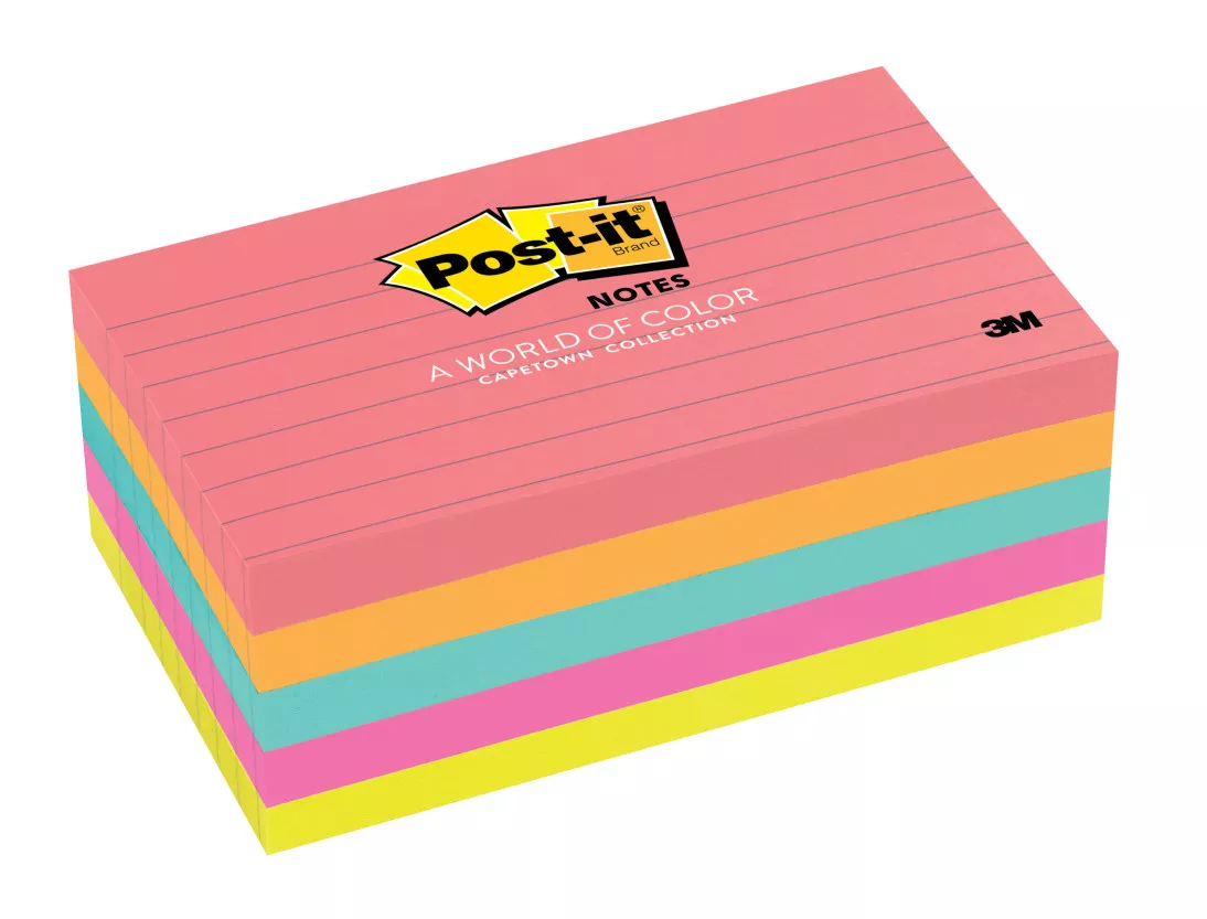 Post-it® Notes 635-5AN-EU, Assorted Colours lined, 76 mm x 127 mm, 5 pads 100 sheets, 12 Pack/Case, 100% PEFC CH18/0914