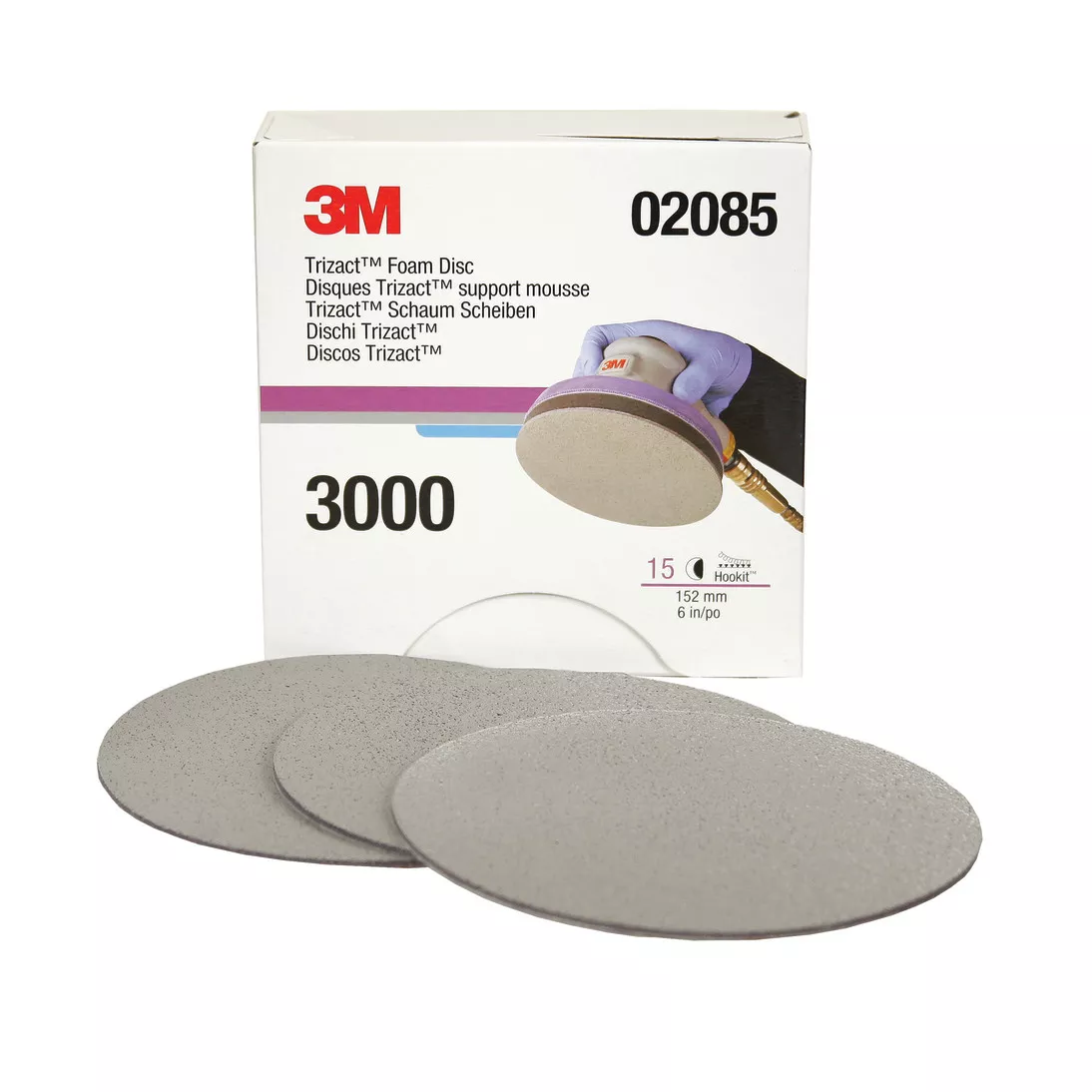3M™ Trizact™ Hookit™ Foam Abrasive Disc 02085, P3000, A5, 150 mm, 15 Discs/Carton, 4 Cartons/Case