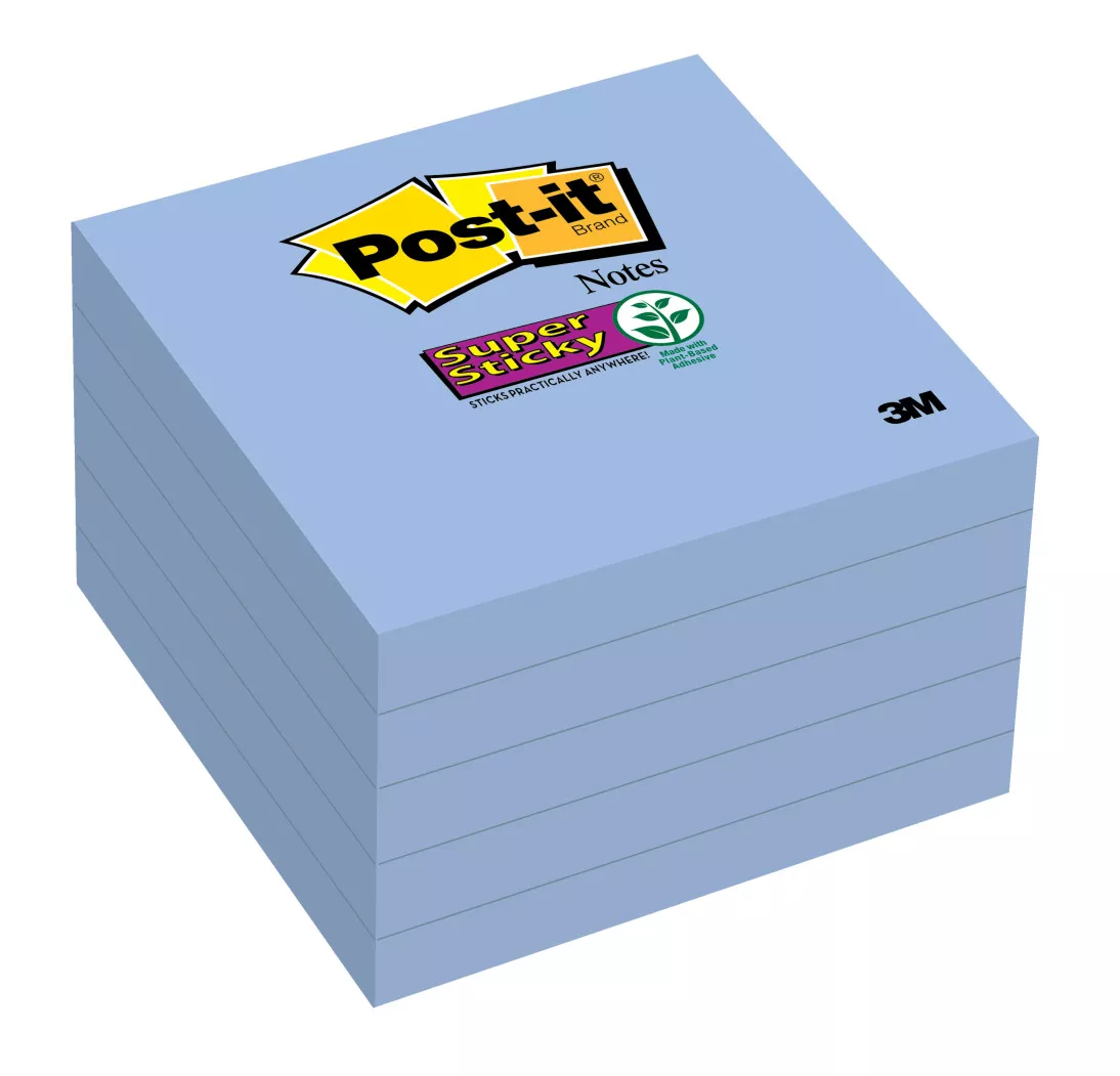 Post-it® Super Sticky Notes 654-5SSBW, 3 in x 3 in (76 mm x 76 mm),
Mediterranean Blue
