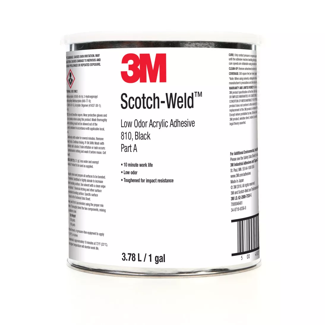 3M™ Scotch-Weld™ Low Odor Acrylic Adhesive 810, Black, Part A, 1 Gallon
Can, 4/case
