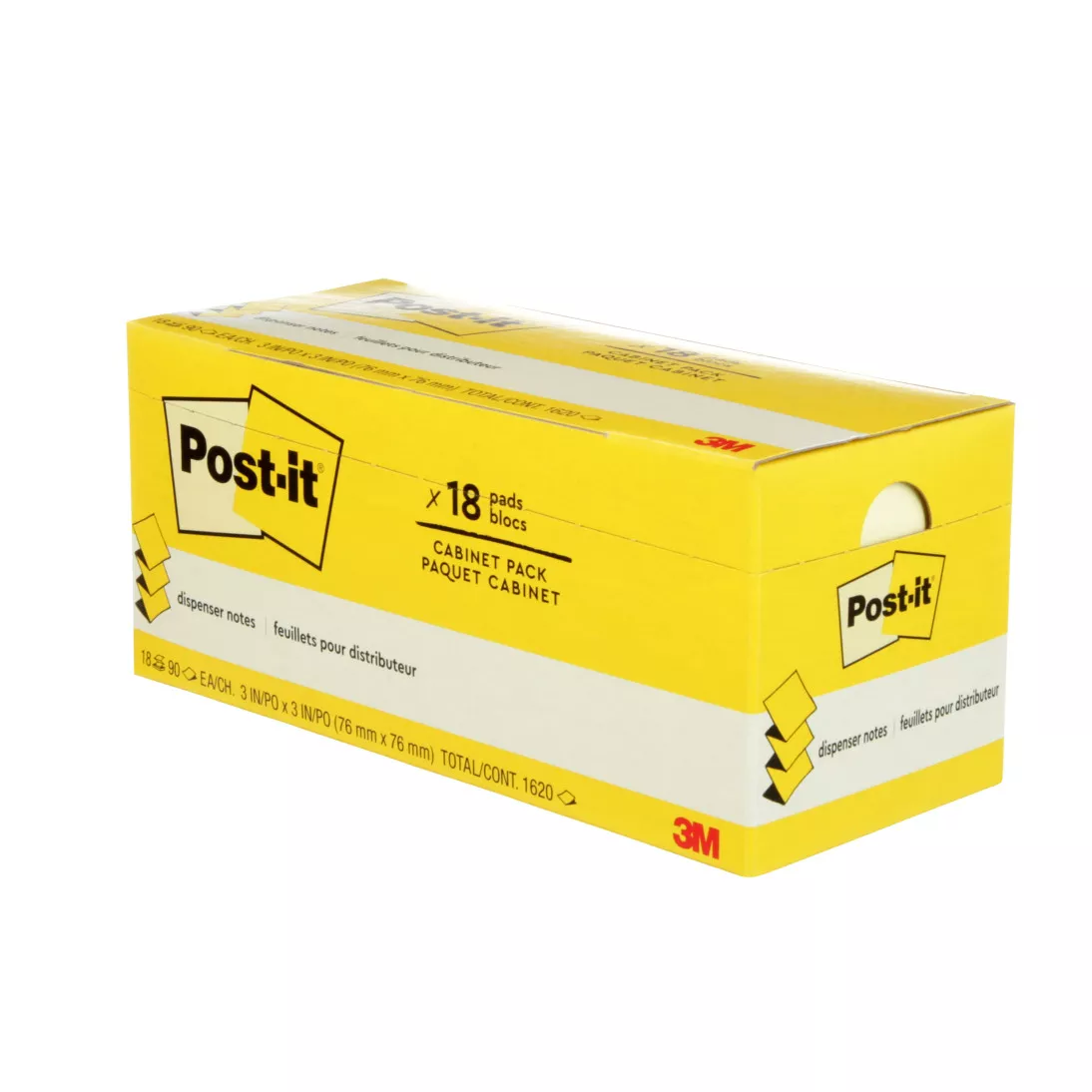 Post-it® Pop-up Notes R330-18CP, 3 in x 3 in (76 mm x 76 mm), Canary Yellow, 100 sheets/pad, 18 Pad Cabinet Pack
