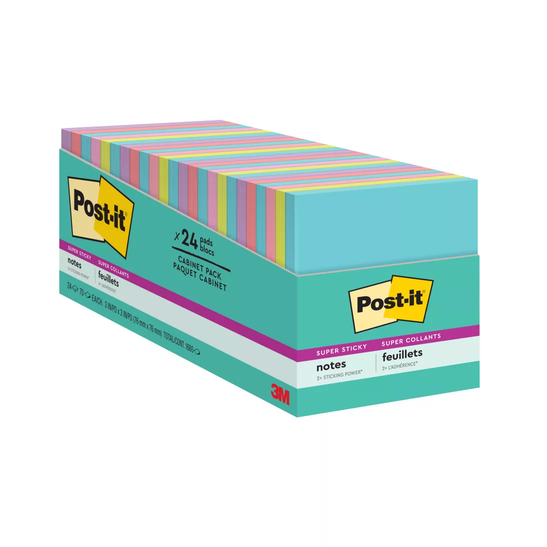 Post-it® Notes 654-24SSMIA-CP, 3 in x 3 in (76 mm x 76 mm)