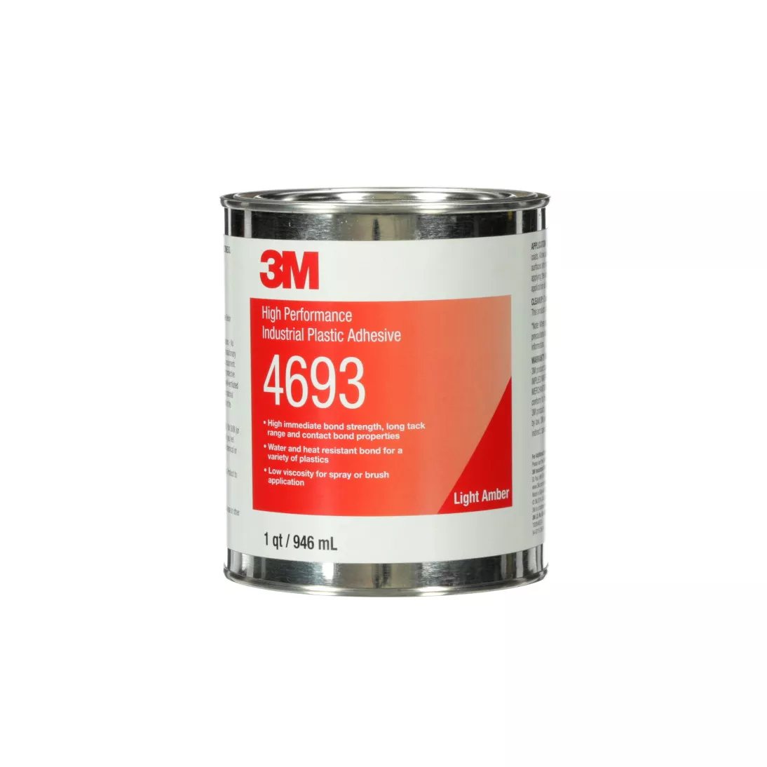 3M™ High Performance Industrial Plastic Adhesive 4693, Light Amber, 1
Quart Can, 12/case
