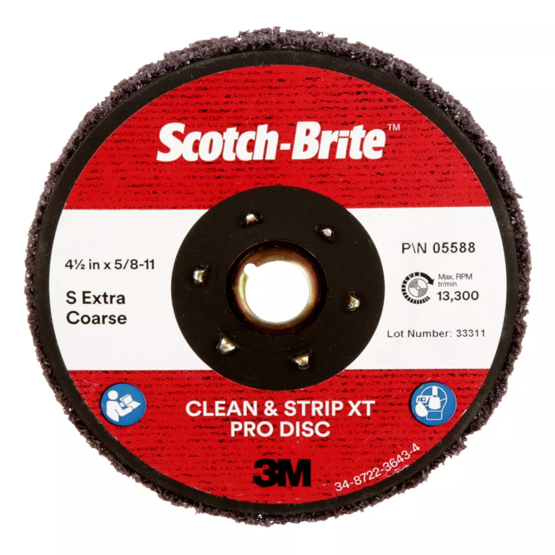 Scotch-Brite™ Clean and Strip XT Pro Disc, XO-DC, SiC Extra Coarse, TN,
Purple, 4-1/2 in x 5/8