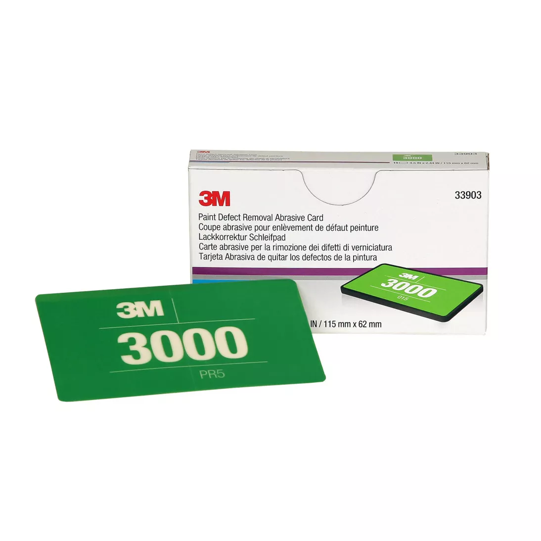 3M™ Paint Defect Removal Abrasive Card, 33903, 115 mm x 62 mm, 3000, 15
cards per pack, 10 packs per case