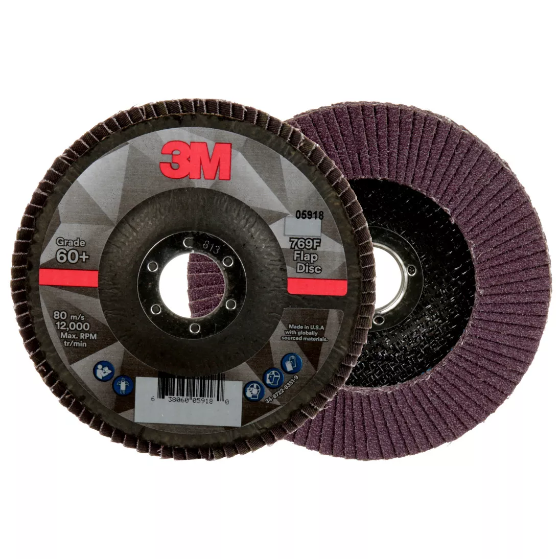 3M™ Flap Disc 769F, 60+, T27, 5 in x 7/8 in, 10 ea/Case
