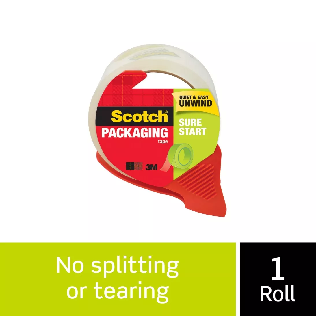Scotch® Sure Start Shipping Packaging Tape with dispenser, 3450S-RD-OS, 1.88 in x 38.2 yd (48 mm x 35 m)
