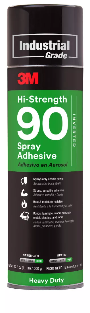 3M™ Hi-Strength Spray Adhesive 90, Inverted, Clear, 24 fl oz Can (Net Wt
17.6 oz), 12/Case, NOT FOR SALE IN CA AND OTHER STATES