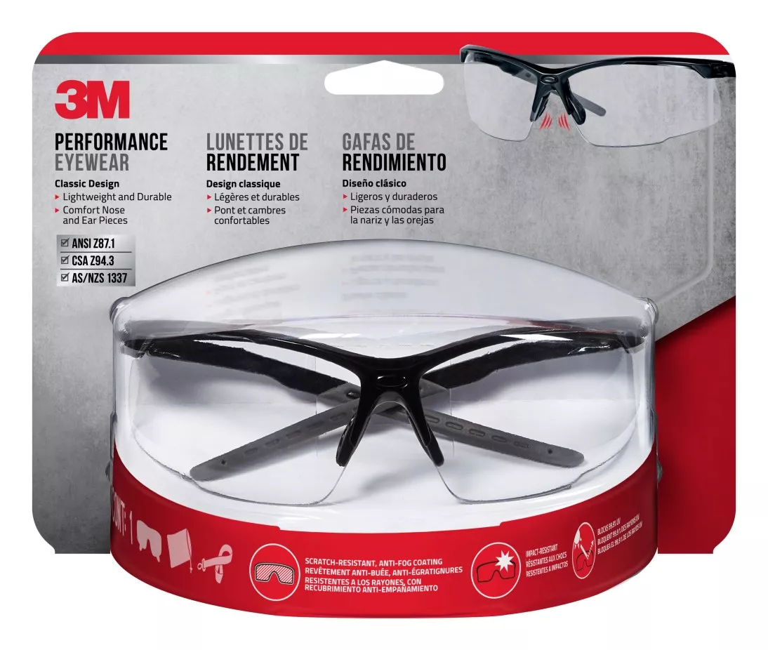 3M™ Performance Eyewear 47070H1-DC Black/Gray, Clear Lens, Anti-Fog, 4/Case