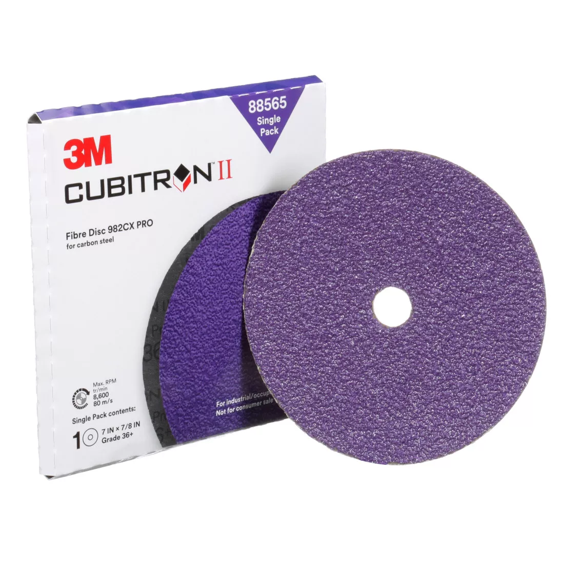 3M™ Cubitron™ II Fibre Disc 982CX Pro, 36+, 4-1/2 in x 7/8 in, Die 450E,
Single Pack, 10 ea/Case