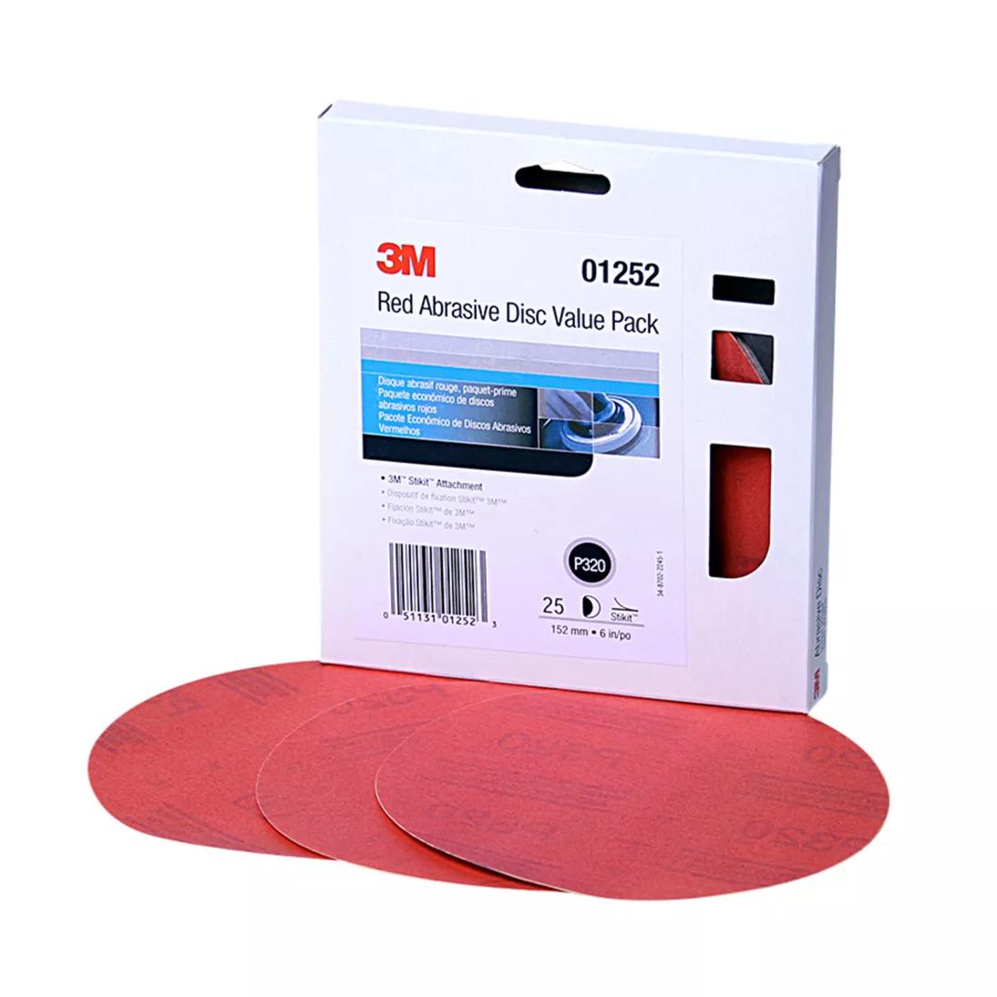 3M™ Red Abrasive Stikit™ Disc Value Pack, 01252, 6 in, P320 grade, 25
discs per pack, 4 packs per case