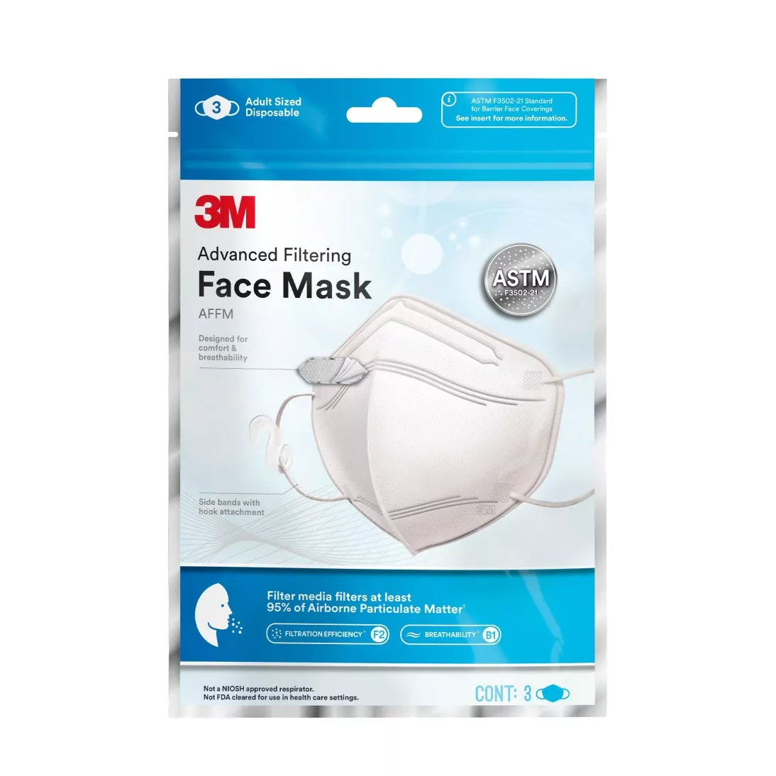 3M™ Advanced Filtering Face Mask AFFM-3-DC, One Size, 3 Pack