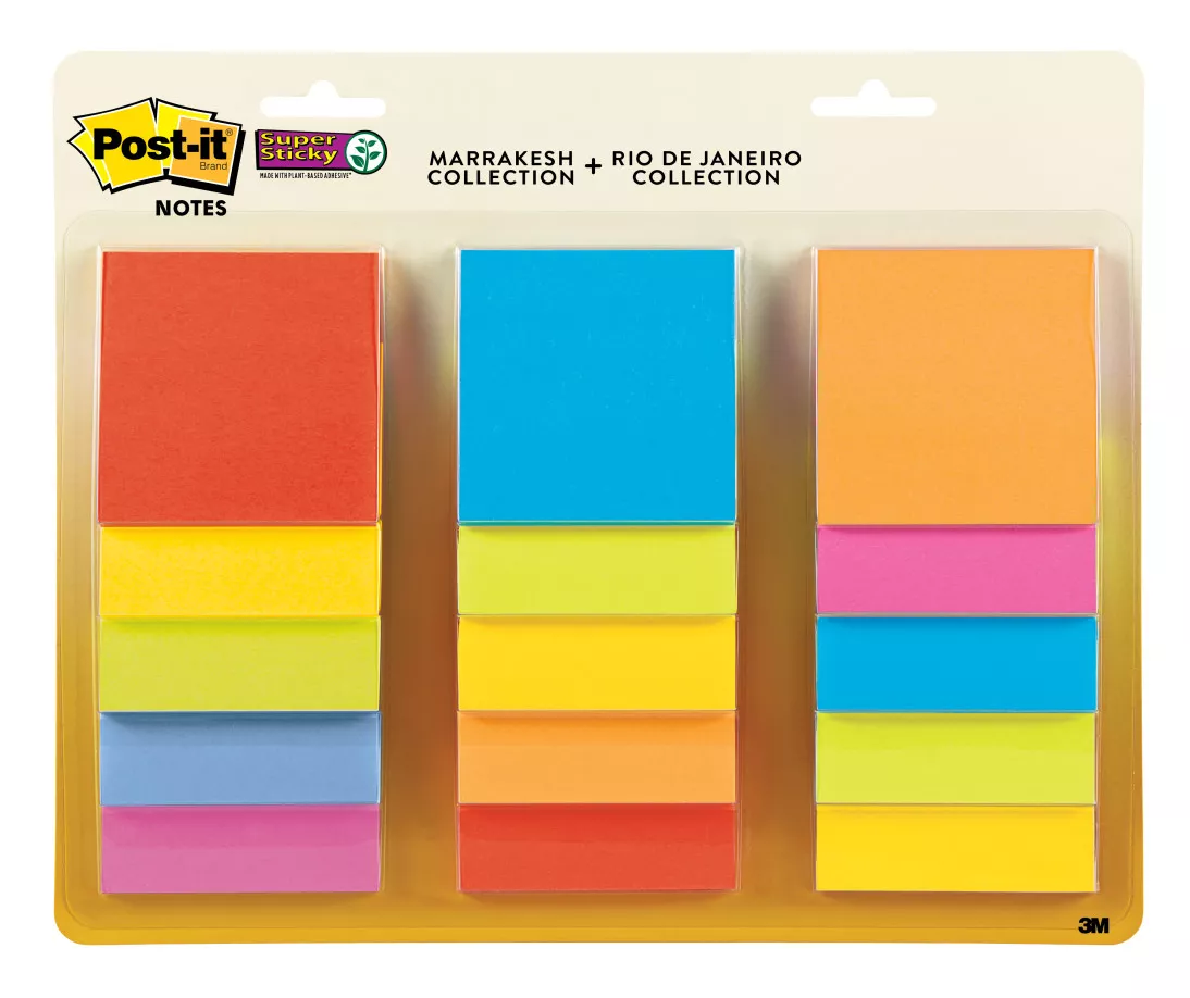 Post-it® Super Sticky Notes 654-15SSMULTI, 3 In X 3 In (76 mm X 76 mm)
Assorted Colors