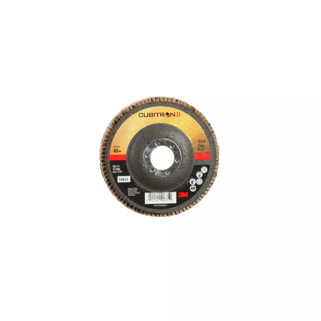 3M™ Cubitron™ II Flap Disc 967A, 40+, T27, 4-1/2 in x 7/8 in, Giant, 10
ea/Case