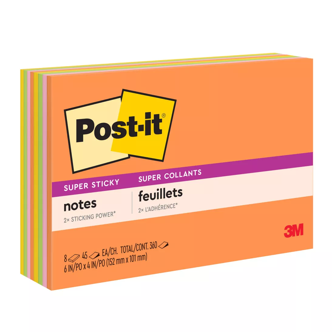 Post-it® Super Sticky Notes 6445-SSP, 6 in x 4 in (152 mm x 101 mm), Energy Boost