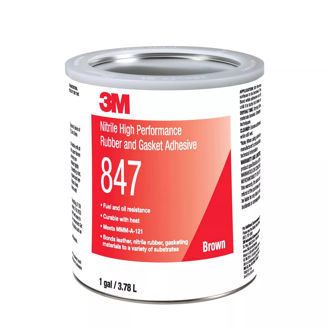 3M™ Nitrile High Performance Rubber and Gasket Adhesive 847, Brown, 1
Gallon Can, 4/case
