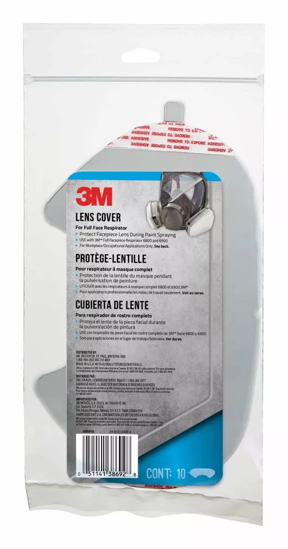 3M™ Lens Cover for 6000 Series Full-Face Respirator, 6885P10-C, 10
each/pack, 5 packs/case