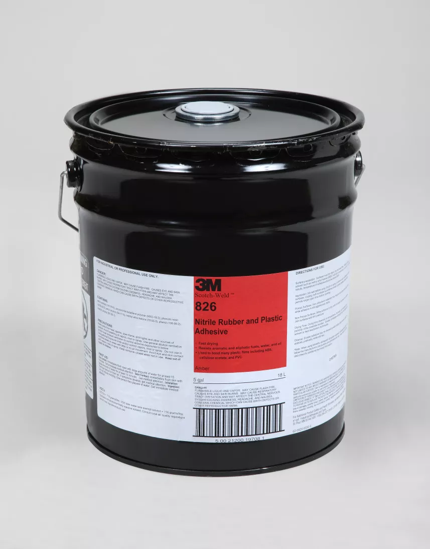 3M™ Nitrile Plastic Adhesive 826, Amber, 5 Gallon Drum (Pail)