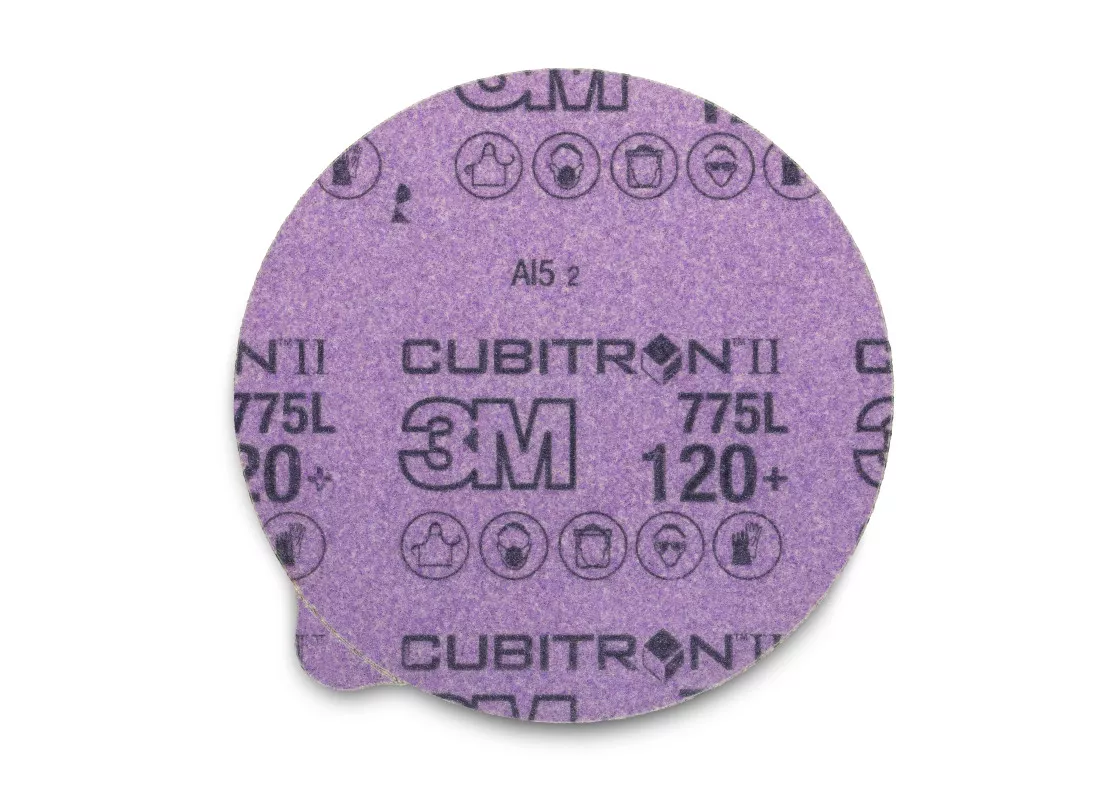 3M™ Cubitron™ II Stikit™ Film Disc 775L, 120+, 6 in x NH, Linered w/Tab,
Die 600Z, 50 per inner, 250 per case