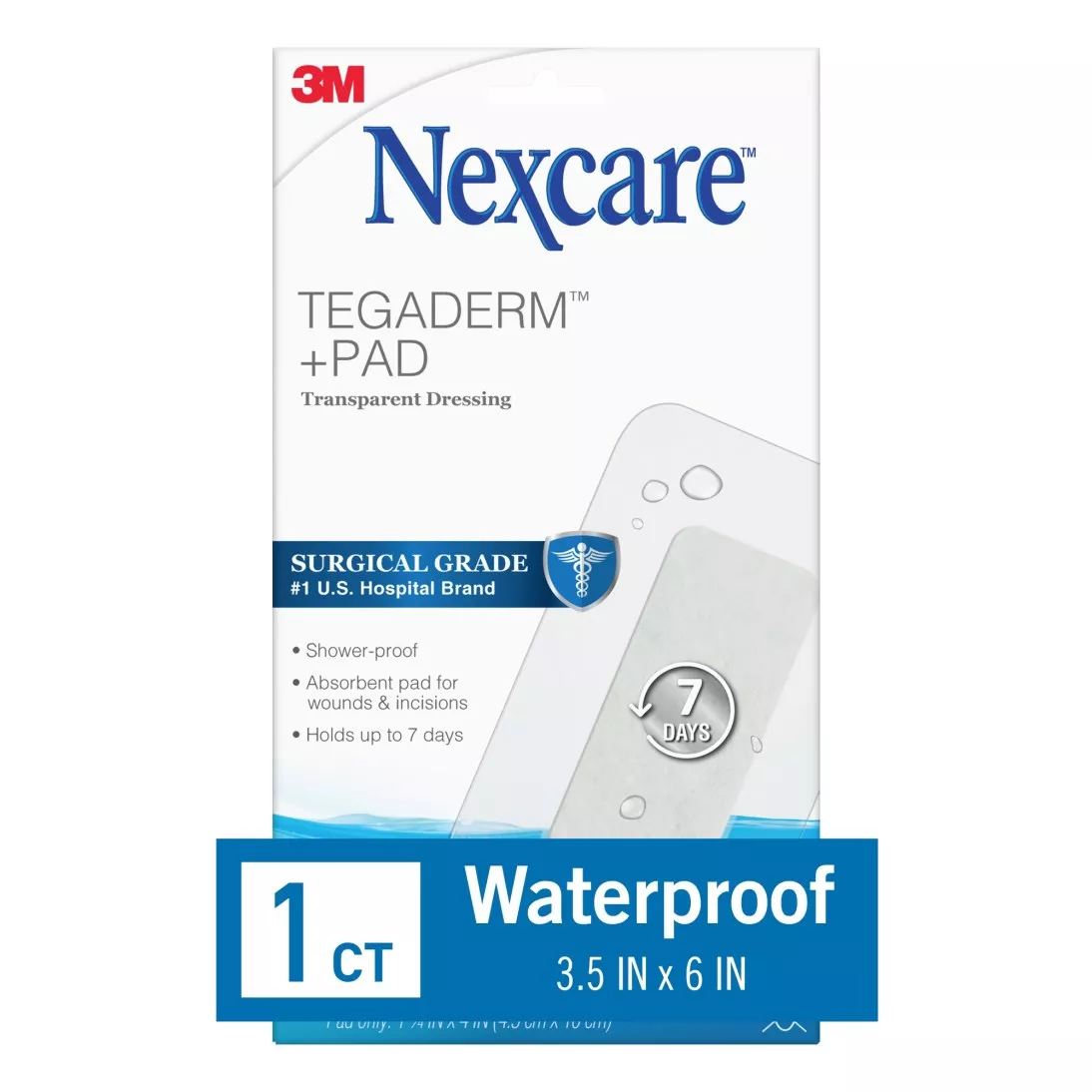 Nexcare™ Tegaderm™ + Pad Transparent Dressing W3589, 3 1/2 in x 6 in (9 cm x 15 cm)