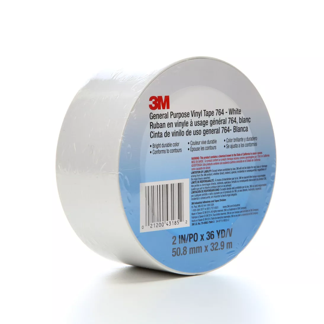 3M™ General Purpose Vinyl Tape 764, White, 50.8 mm x 32.9 m, 5 mil, 24 Roll/Case