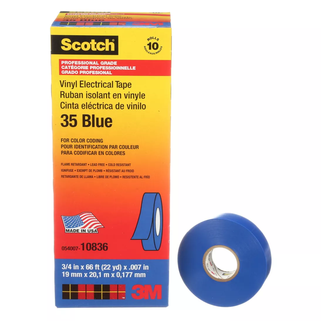 Scotch® Vinyl Color Coding Electrical Tape 35, 3/4 in x 66 ft, Blue, 10
rolls/carton, 100 rolls/Case