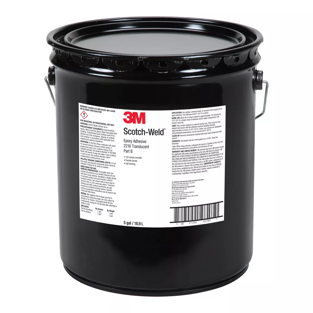 3M™ Scotch-Weld™ Epoxy Adhesive 2216, Translucent, Part B, 5 Gallon Pour
Spout Drum (Pail)