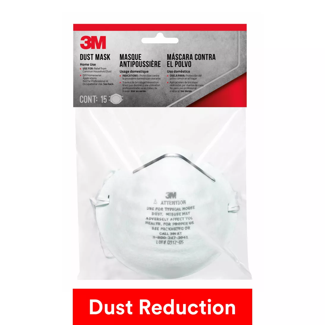 3M™ Home Dust Mask, 8661H15-DC, 15 eaches/pack, 12 packs/case