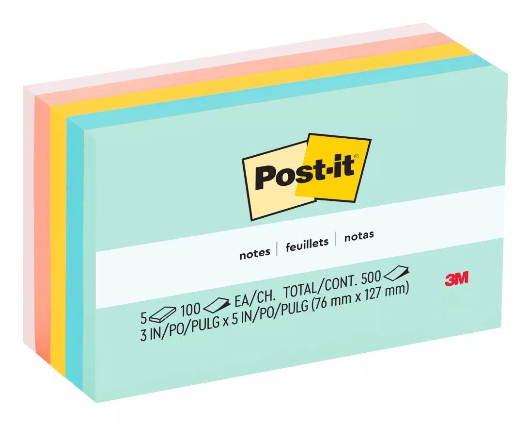 Post-it® Notes 655-AST, 3 in x 5 in (76 mm x 127 mm), Marseille colors