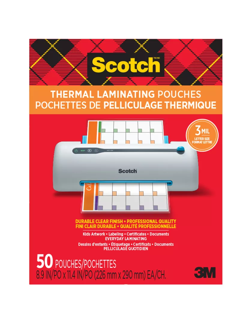 Scotch™ Thermal Pouches TP3854-50EF, 8.9 in x 11.4 in (228 mm x 291 mm),
Letter Size