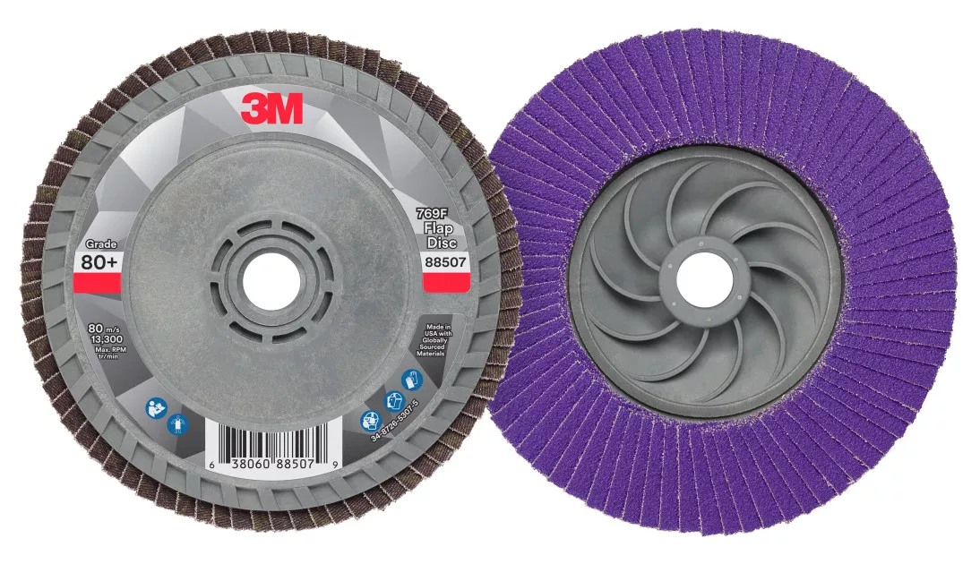 3M™ Flap Disc 769F, 80+, Quick Change, Type 29, 4-1/2 in x 5/8 in-11, 10
ea/Case