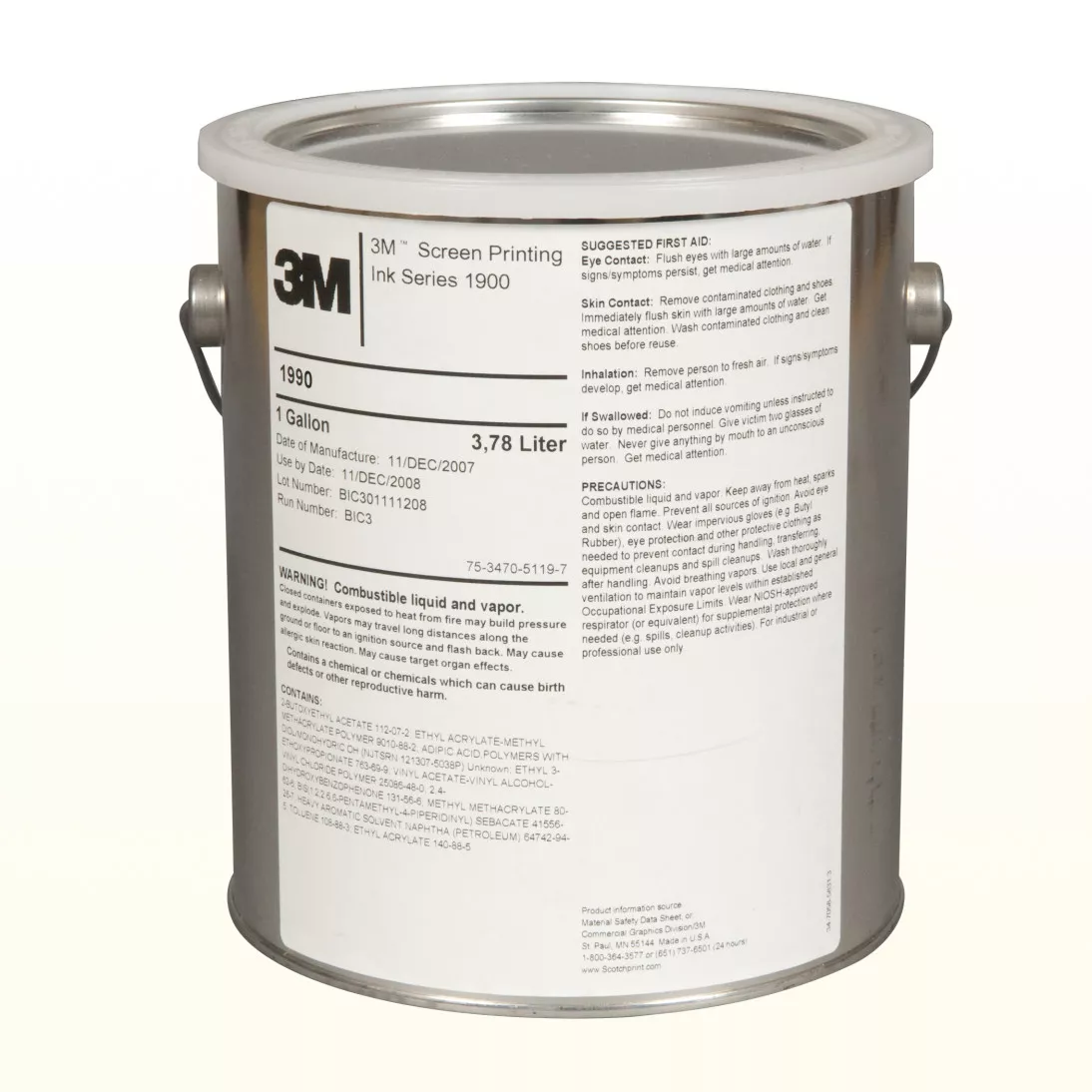 3M™ Screen Printing Ink Concentrate 1990, Yellow, 1 Gallon Container