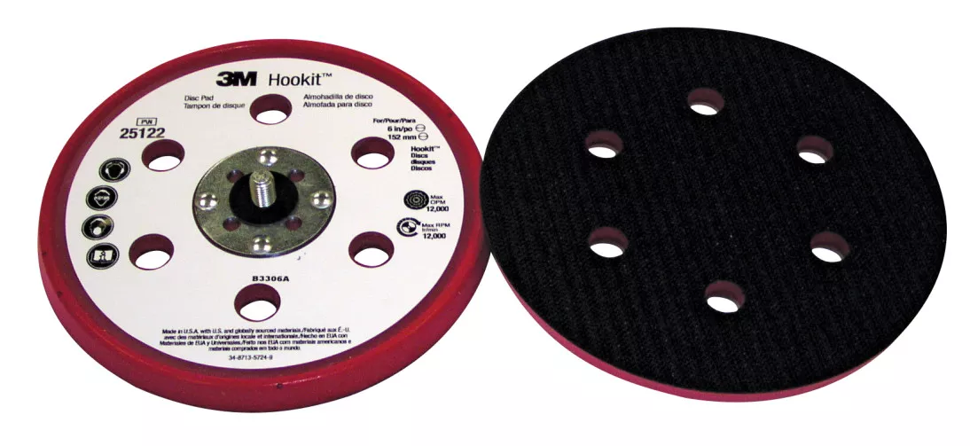 3M™ Hookit™ D/F Low Profile Disc Pad 25122, 6 in x 3/8 in x 5/16-24
External, 10 ea/Case
