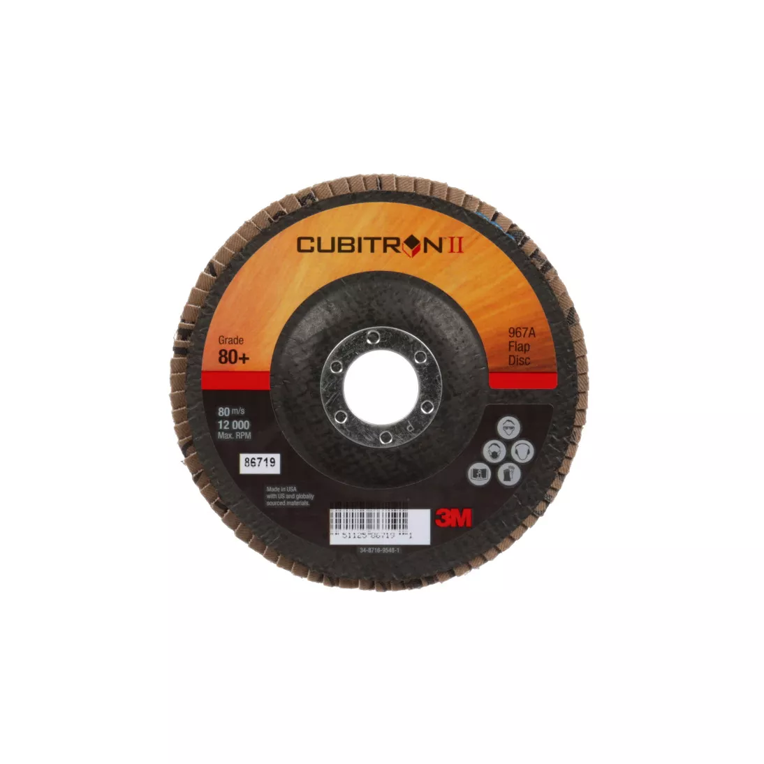 3M™ Cubitron™ II Flap Disc 967A, 80+, T27, 5 in x 7/8 in, 10 ea/Case