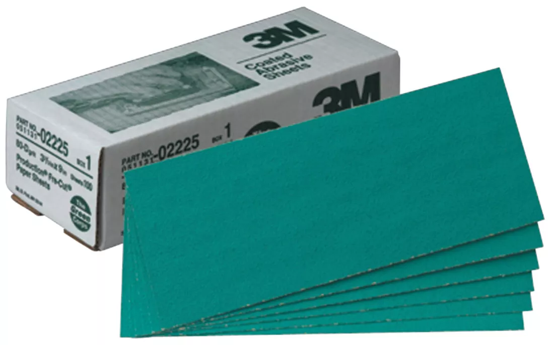 3M™ Green Corps™ Production™ Resin Sheet, 02225, 80 grade, 3 2/3 in x 9
in, 100 sheets per carton, 10 cartons per case
