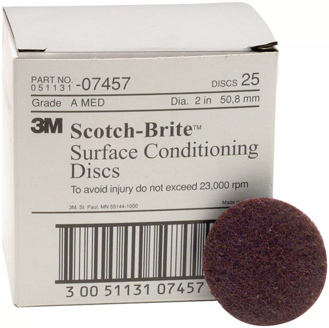 Scotch-Brite™ Surface Conditioning Disc, 07457, SC-DH, A/O Medium, 2 in
x NH, 25/Carton, 4 Cartons/Case