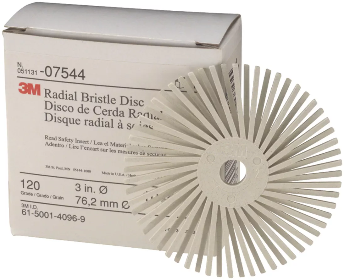 Scotch-Brite™ Radial Bristle Disc, RB-ZB, 120, 3 in x 3/8 in, 10/Carton,
4 Cartons/Case