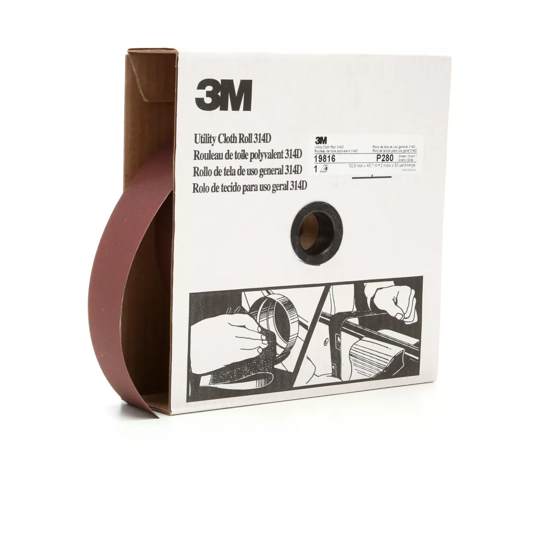 3M™ Utility Cloth Roll 314D, P280 J-weight, 2 in x 50 yd, 5 ea/Case