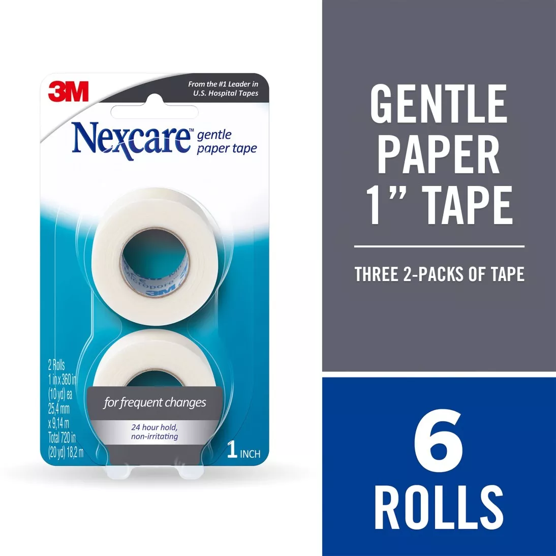 Nexcare™ Gentle Paper First Aid Tape 781-6PK-SIOC, 1 in x 10 yds, Carded