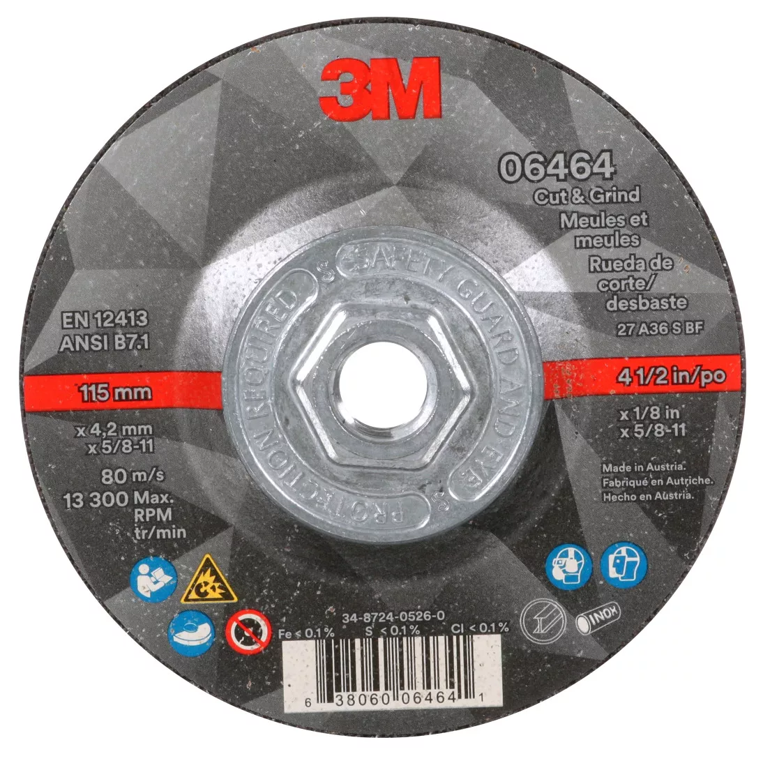 3M™ Cut & Grind Wheel, 06464, Type 27, 4-1/2 in x 1/8 in x 5/8