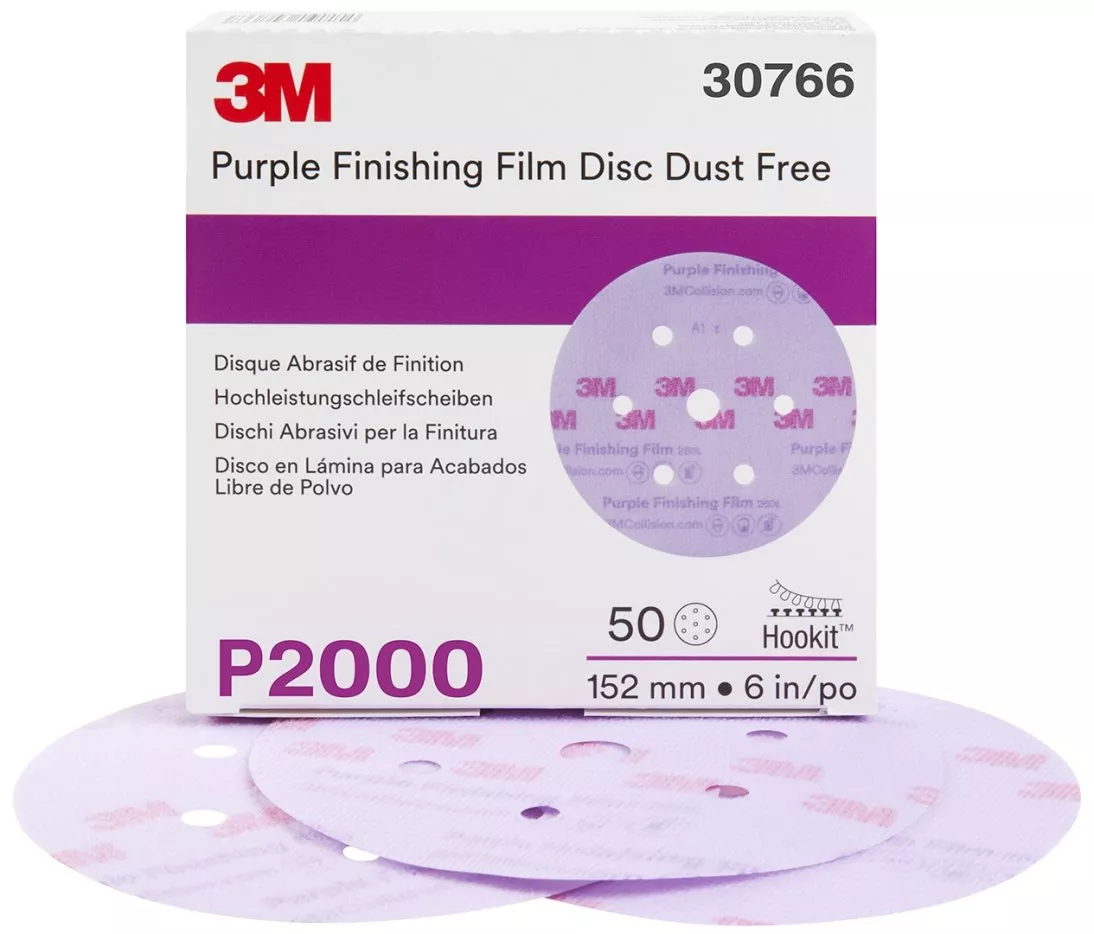 3M™ Hookit™ Purple Finishing Film Abrasive Disc 260L, 30766, 6 in, Dust
Free, P2000, 50 discs per carton, 4 cartons per case
