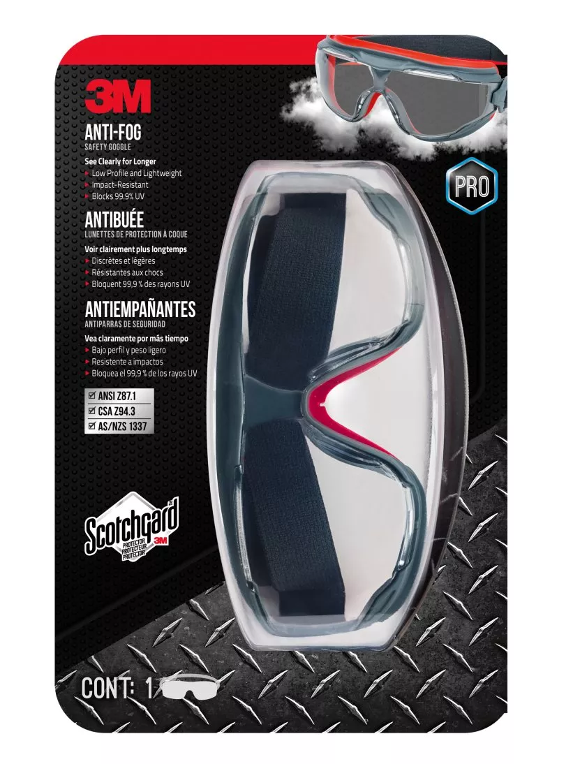 3M™ Anti-Fog Goggle with Scotchgard™ Protector 47212H1-VDC, Gray/Red,
Clear Lens, 5/cs
